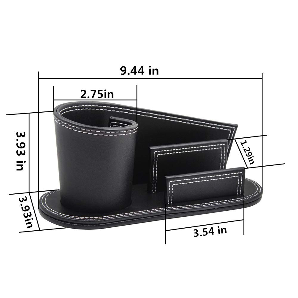 RHCSZ Office Accessories Creative Stylish Leather Pen/Pencil Holder,Multi-Function Desktop Stationery Caddy Organizer & Business Cards Holder Stand(Black)