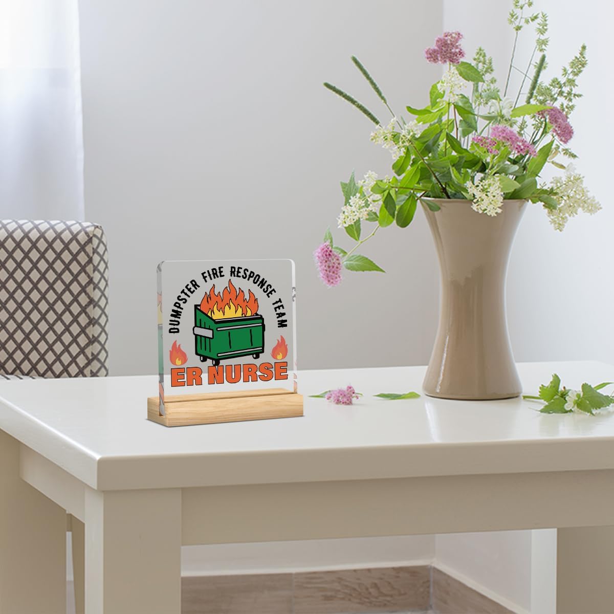 Funny ER Nurse Dumpster Fire Desk Decor Dumpster Fire Gifts for ER urse Emergency Nurse Office Decor Acrylic Desk Decor for Office Workplace image 5