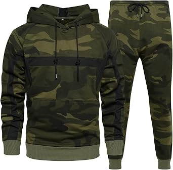 AOTORR ملابس رياضية رجالي 2 قطعة ملابس عادية سمات Camo Hoodie Jogging Sweatpants Suit