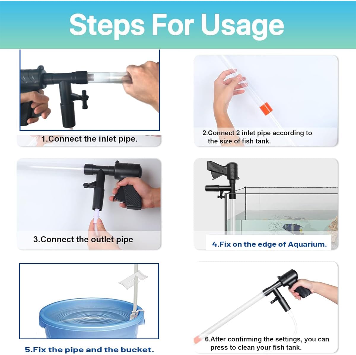 Aquarium Gravel Cleaner Siphon Fish Tank Vacuum Cleaner for Absorb Dirt Wash Sand Algae Scrapers Water Changer Gravel Washer Aquarium Thermometers Fish Net kit for Fish Tank Cleaning Gravel and Sand