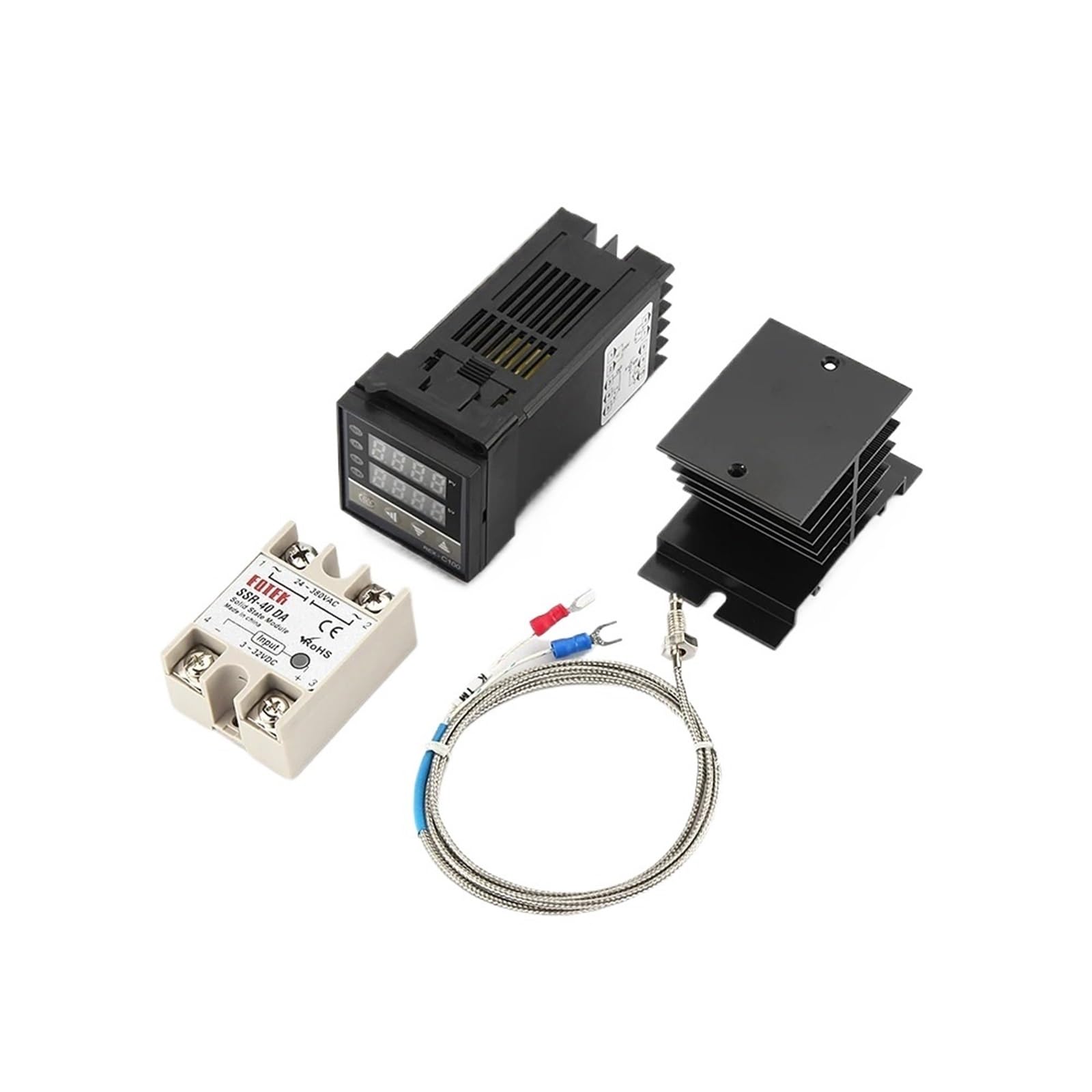 REX-C100 PID 110V-240V cyfrowy regulator temperatury + przekaźnik SSR 40A + czujnik termopary 1M K + radiator (Set2)