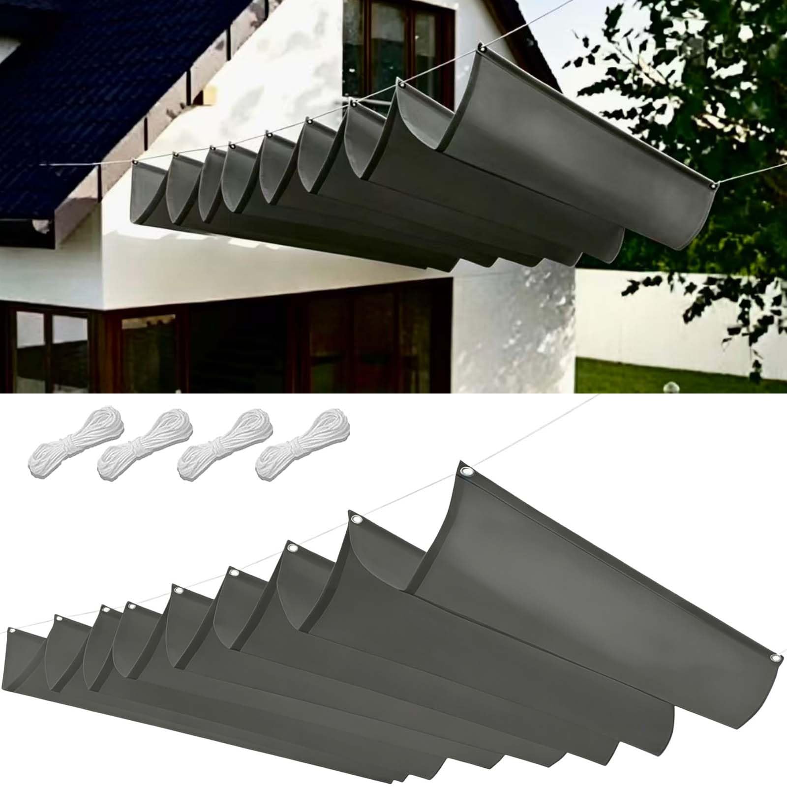Prostokątny Wodoodporny Żagiel Przeciwsłoneczny 50x340cm Blokujący 98% UV Wodoodporna Pergola Zewnętrzna Z Oczkami I Sznurkiem Do Ogrodu Zewnętrznego, Patio, Trawnika, Jasny szary