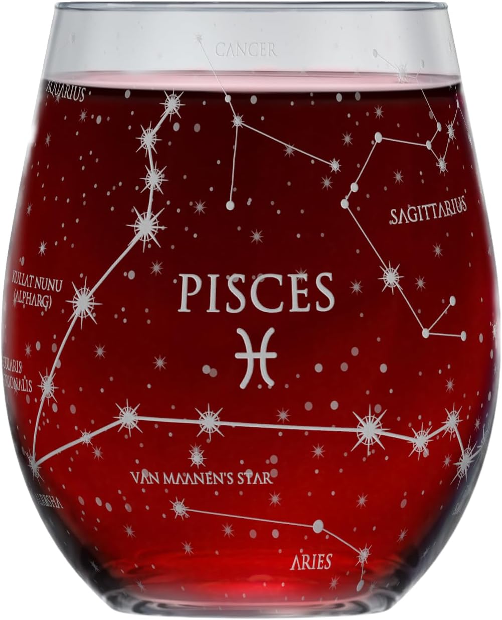 Greenline Goods Pisces Stemless Wine Glass Etched Zodiac Pisces Gift 15 oz (Single Glass) - Astrology Sign Constellation Tumbler