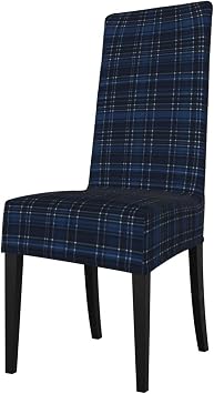Dining Slipcover Navy Blue Plaid Print Parson Dining Chair Slipcover, Washable Seat Slipcover for Dining Room, Chair Protector for Dining Room for Home, Restaurant, Banquet