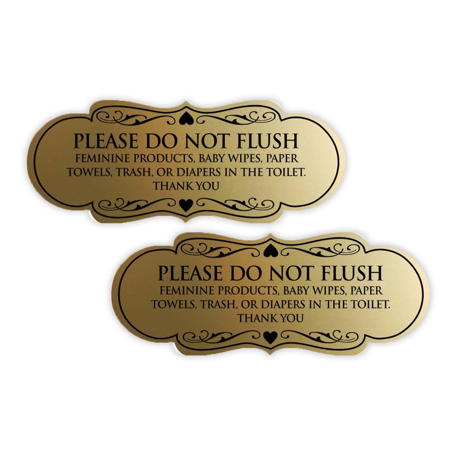 Signs ByLITA Designer Please Do Not Flush Etiqutte Sign(Brushed Gold) - Large 2 Pack