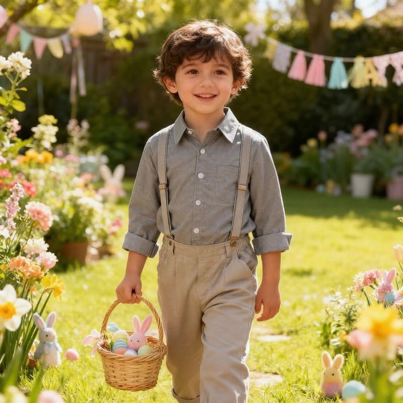 OCHENTA Little Big Boys' & Men's Long Sleeve Button Down Oxford Casual Dress Shirt - Image 4