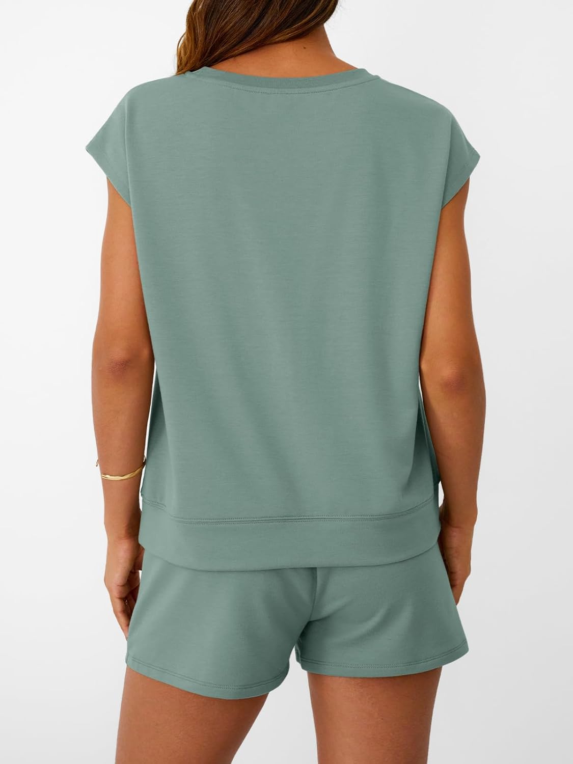 LILLUSORY Womens Crew Neck Cap Sleeve Drawstring Two Piece Summer short Sets Sweatsuit with Pockets - Image 5