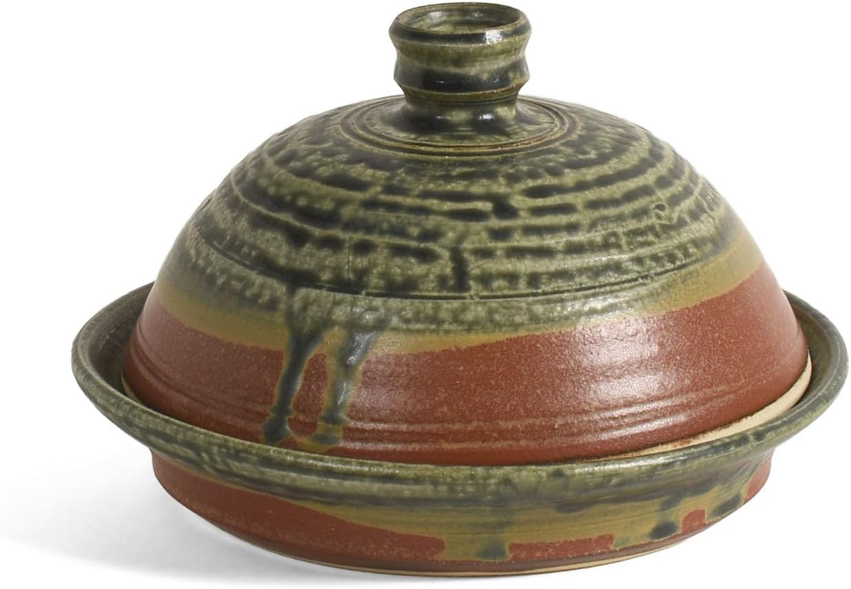 American Handmade Stoneware Garlic Roaster with Lid by Holman Pottery, Desert Glaze, Each One Unique