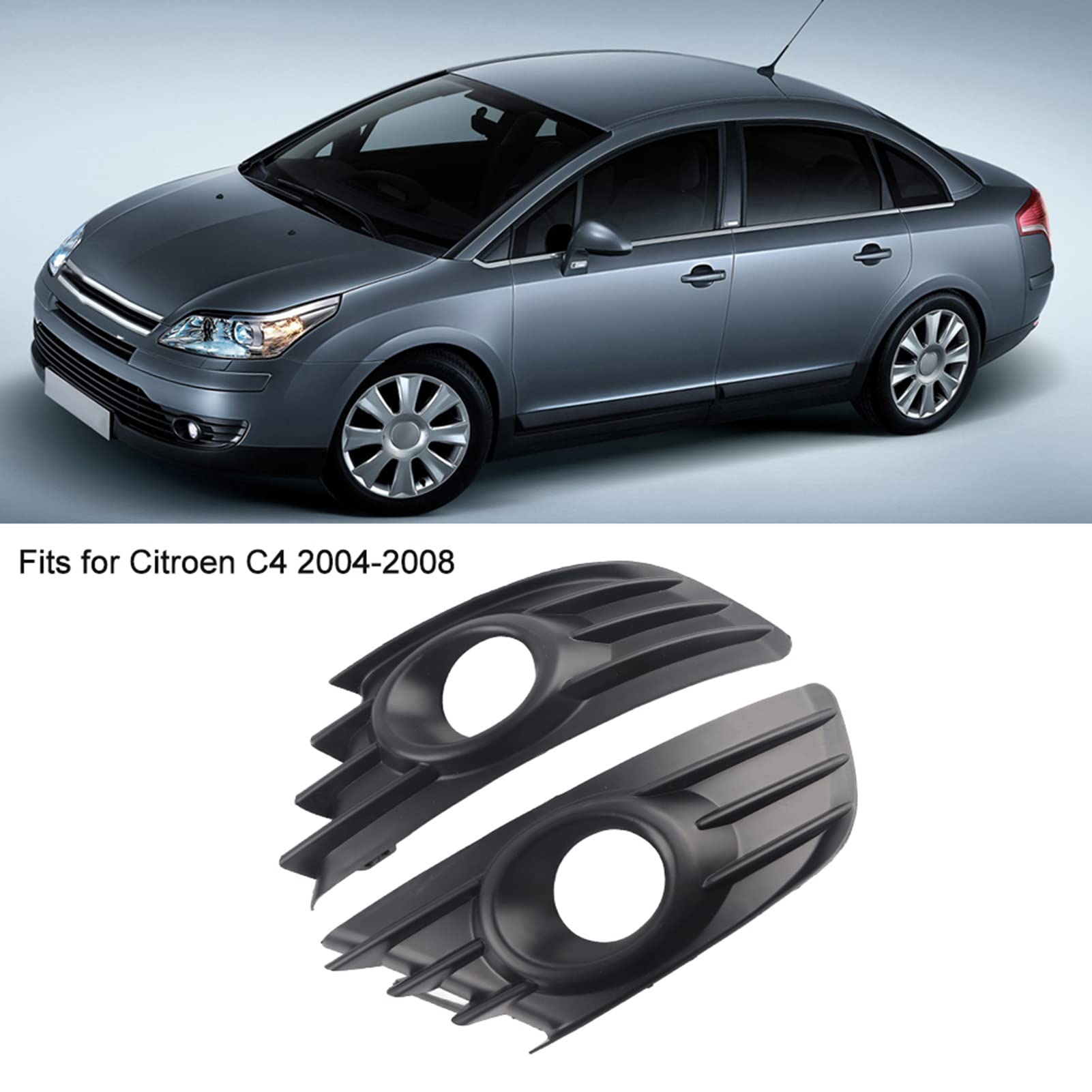 OUKENS Couvercle antibrouillard, paire de garniture de calandre antibrouillard pare-chocs avant de couleur noire pour Citroen C4 2004-2007