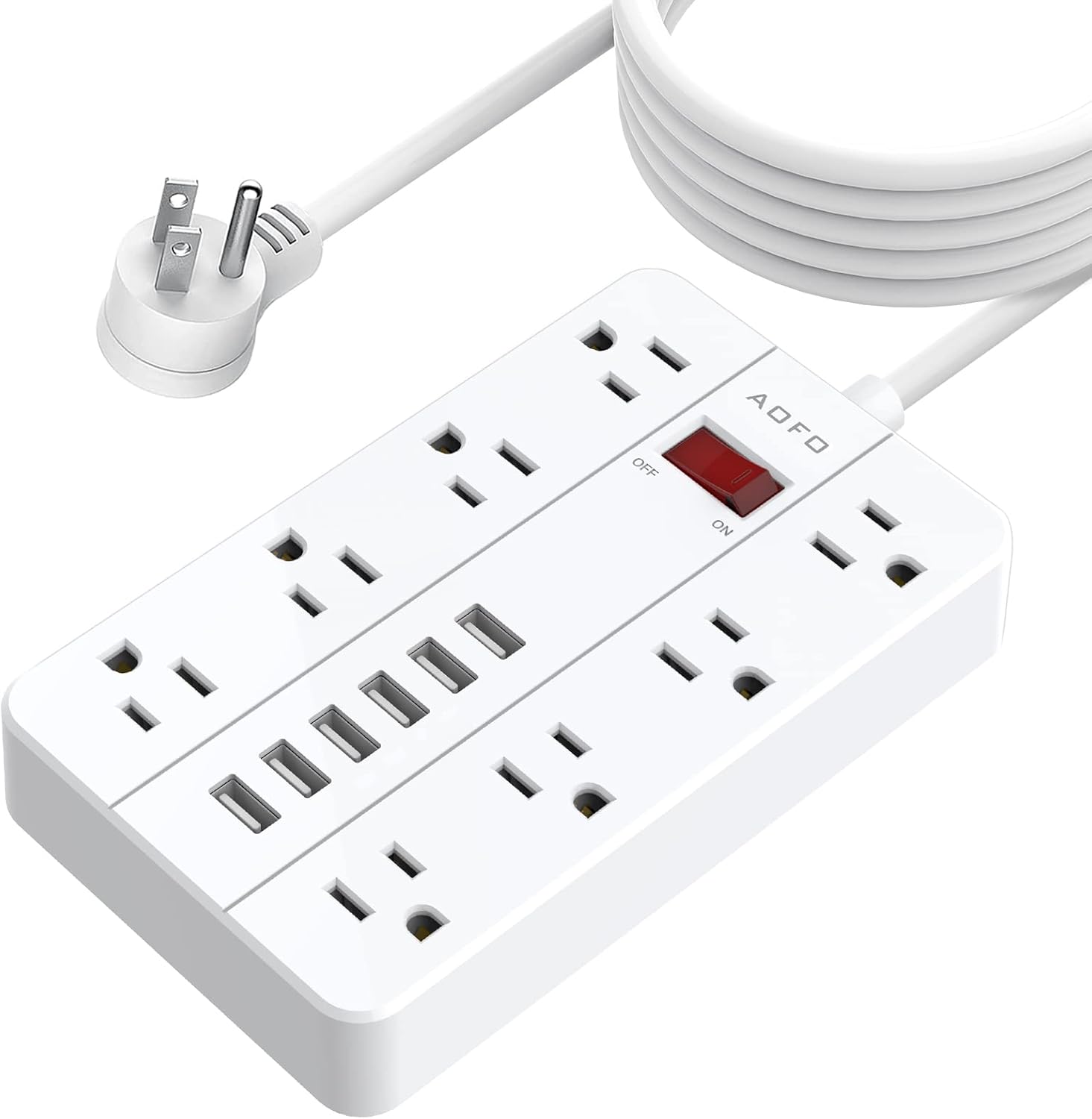 10ft Extension Cord Long Power Strip,AOFO 8 WidelySpaced