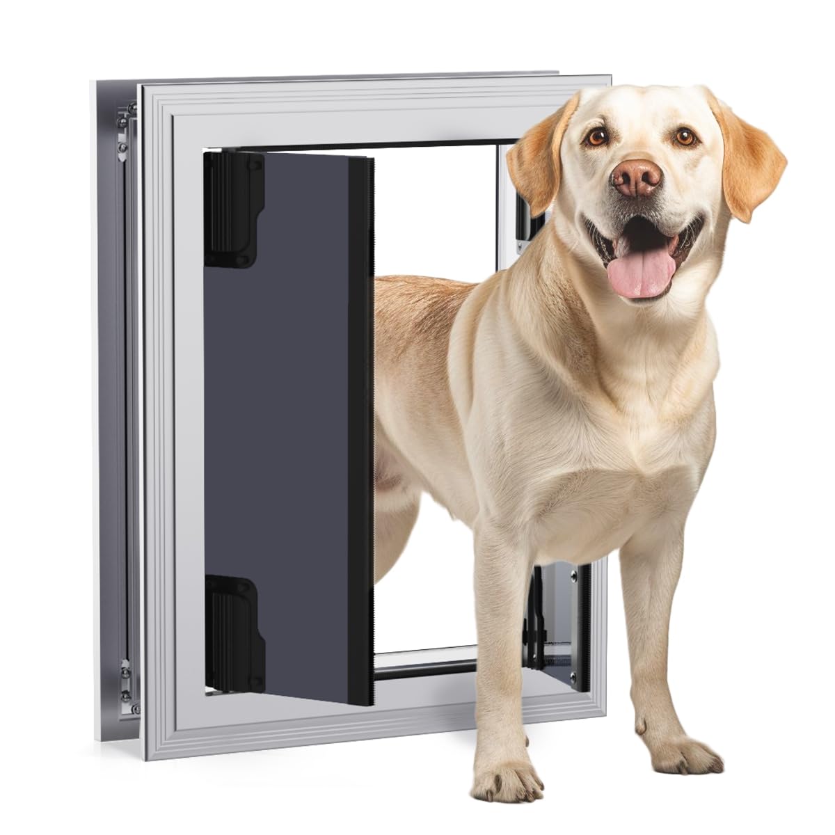 Extra Large Dog Door, Energy Efficient French Dog Door with Aluminum Frame, Telescoping Tunnel, Magnetic Flaps and Sliding Lock Panel, X-Large