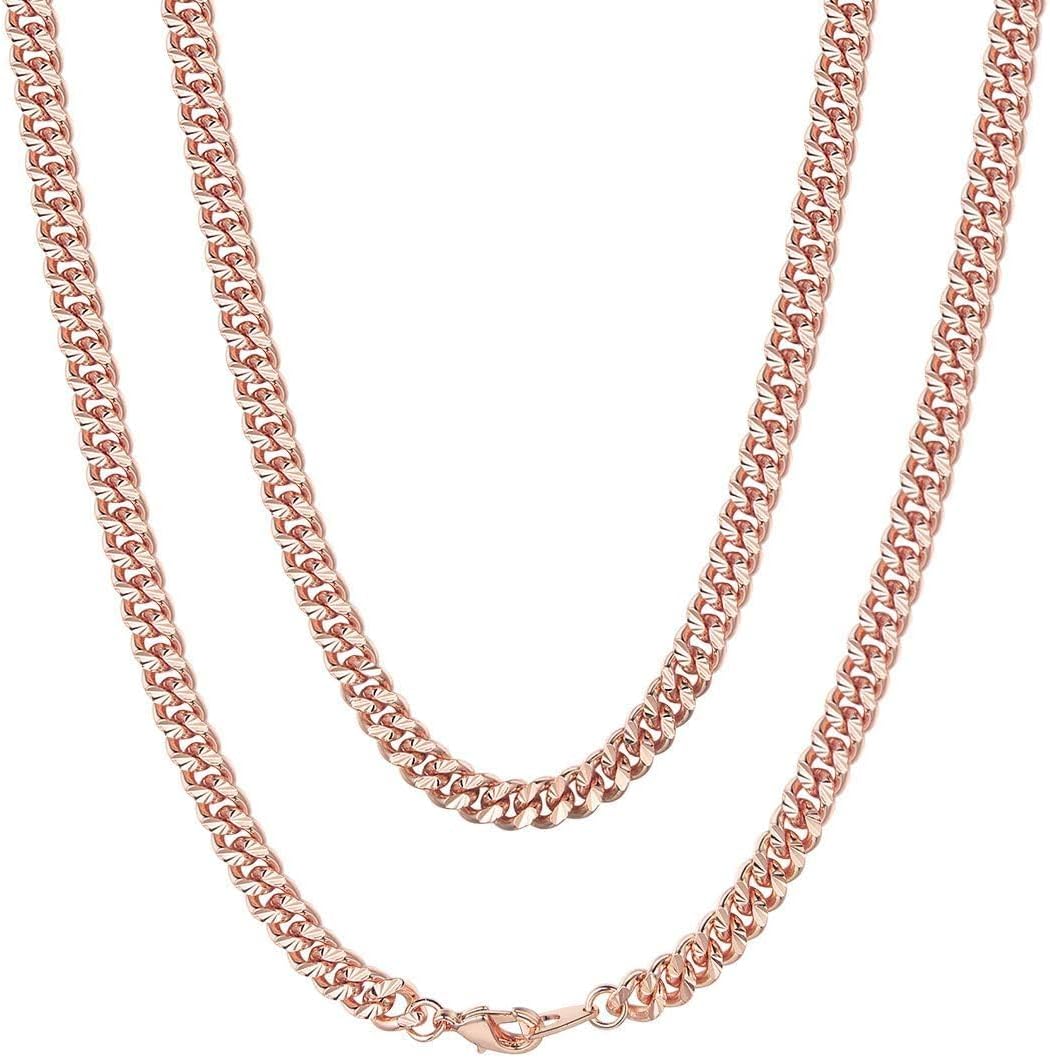 ChainsHouse Copper Cuban Chain Necklace for Men Women, 18K Gold/Black/Rose Gold Plated Miami Curb Chains,18" 20" 22" 24" 26" 28" 30" Length,4mm/7mm Wide,Send Gift Box