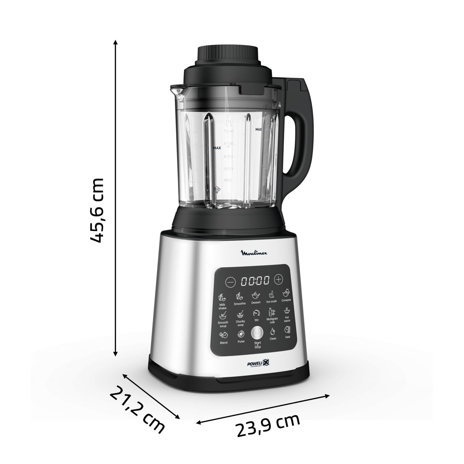Moulinex Perfectmix Cook, Blender chauffant haute performance, 10 programmes auto, Recettes chaudes et froides, 1 400 W, panier vapeur, LM83SD10