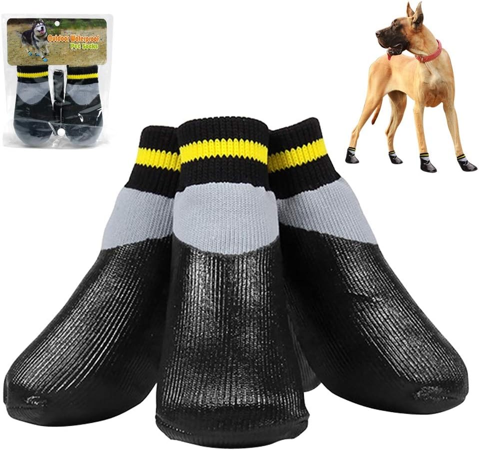 4pcs/Set Outdoor Waterproof Nonslip Anti-Stain Dog Cats Socks Booties Shoes Wth Rubber Sole Pet Paw Protector for Small Large Dog (5)