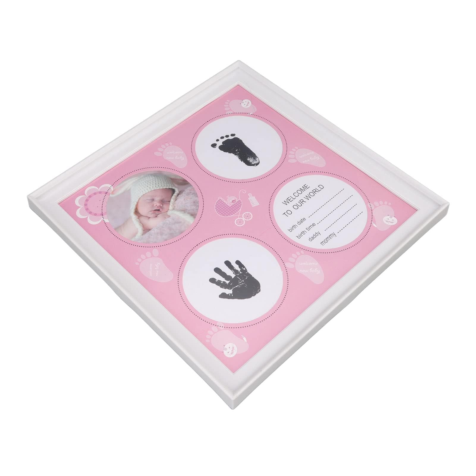 Kit per impronte di piedi del bambino, cornice in plastica per foto e impronte dei piedi del bambino (rosa)