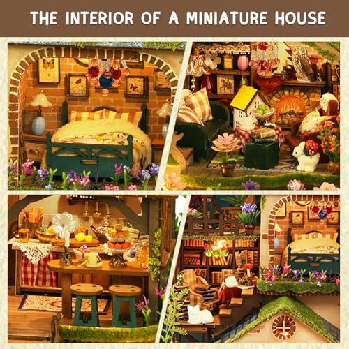 YSWOOD WORLD DIY Miniature House Kit, Mini House Building Kit with LED, DIY Miniature Kit for Adults Teen, Dollhouse Kit for Birthday Father's Day, Forest Adventure