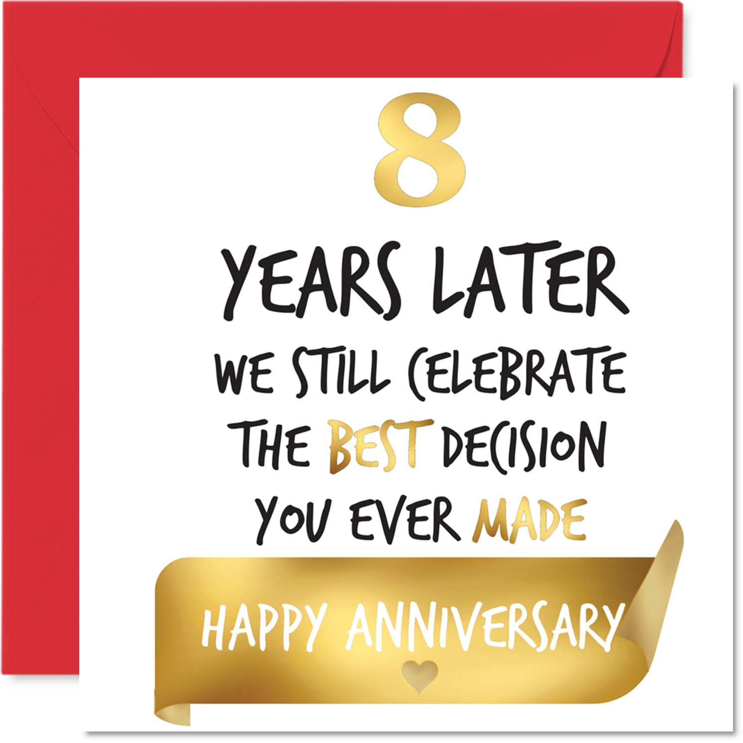 Gold 8th Anniversary Card for Women Men - Celebrate Best Decision - Happy 8 Year Anniversary Card for Wife Companion Partner Boyfriend, 145mm Golden Wedding Anniversaries Greeting Cards