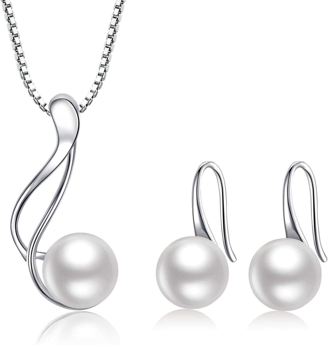 AMIGUOFreshwater Pearl Jewellery Necklace Earrings Set 925 Sterling Silver Gift For Women