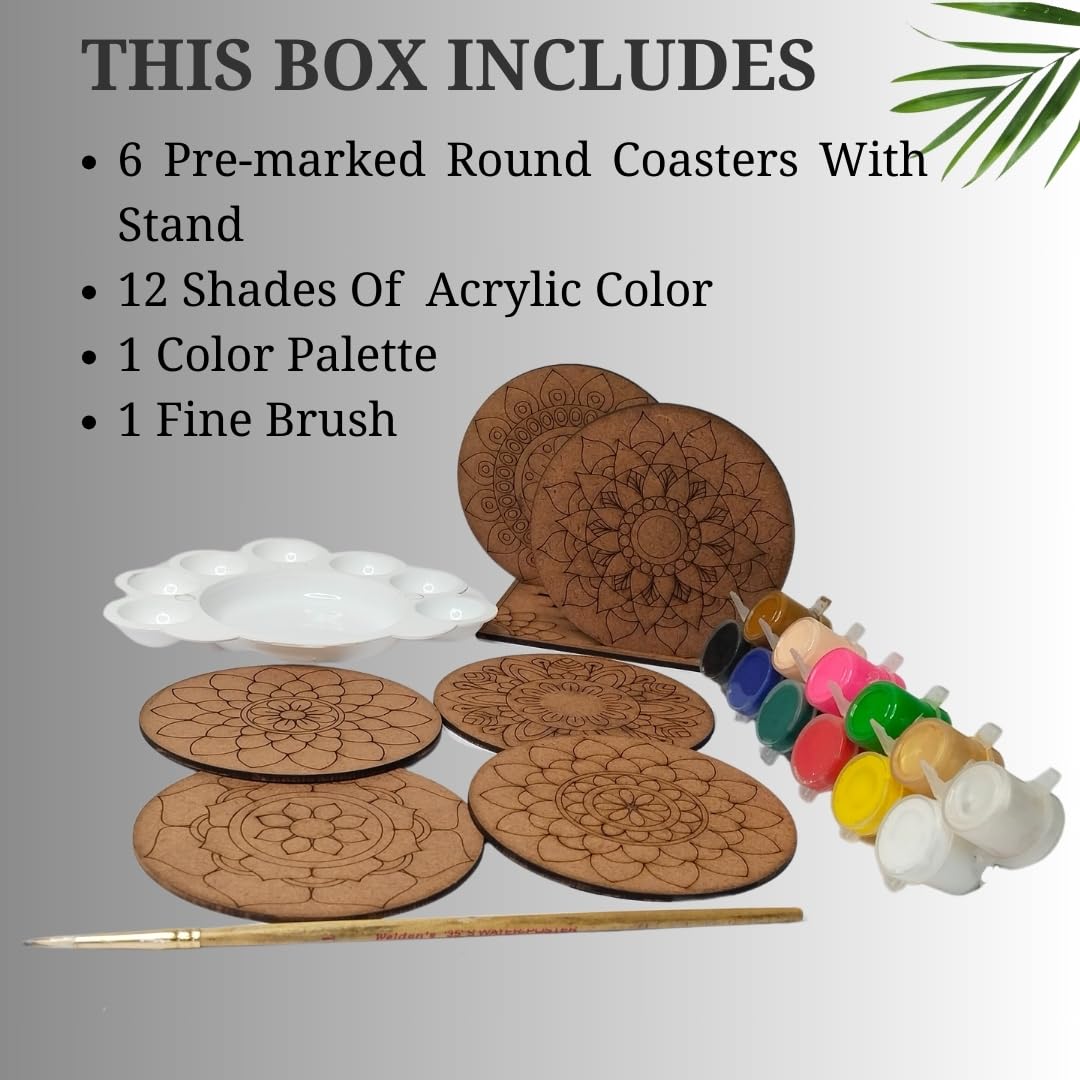 Bonzart Mandala Art kit 4 Inch premarked DIY Mandala Painting kit with Acrylic Colours Ideal Mandala Art kit for Adults beginers and Kids 1