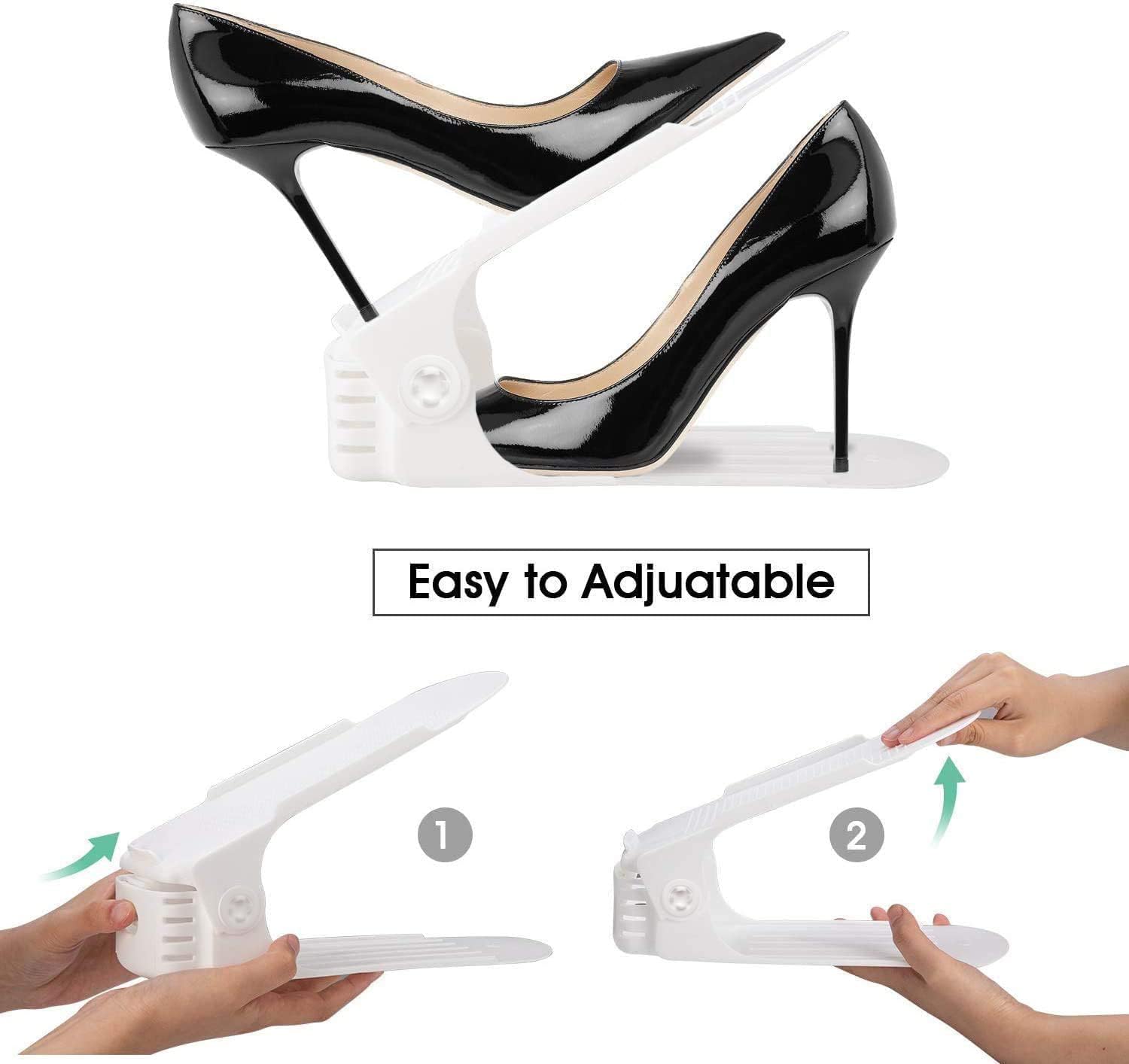 20 Pièces Rangement pour Chaussures, Support Chaussures Réglables, Rangement Chaussures gain de place 50%, Range Chaussure Antidérapant Chaussures Support Rack Plastique(Blanc)
