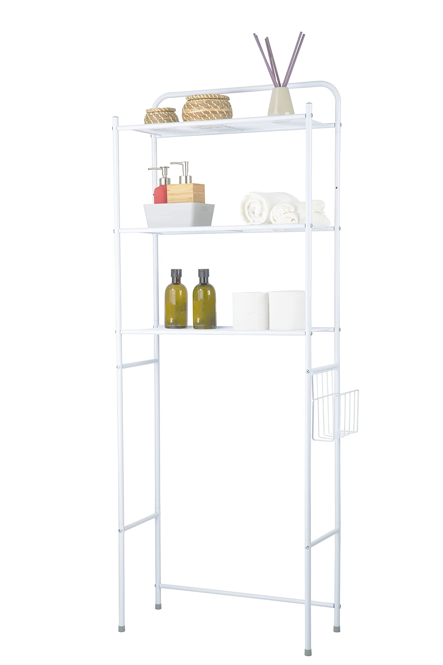 HOMEBASE 3 Shelf Bathroom Space Saver Over The Toilet Organizer Over The Toilet Shelf Over The Toilet Storage Cabinet Over The Toilet Storage Bathroom Over The Toilet Organizer (White)