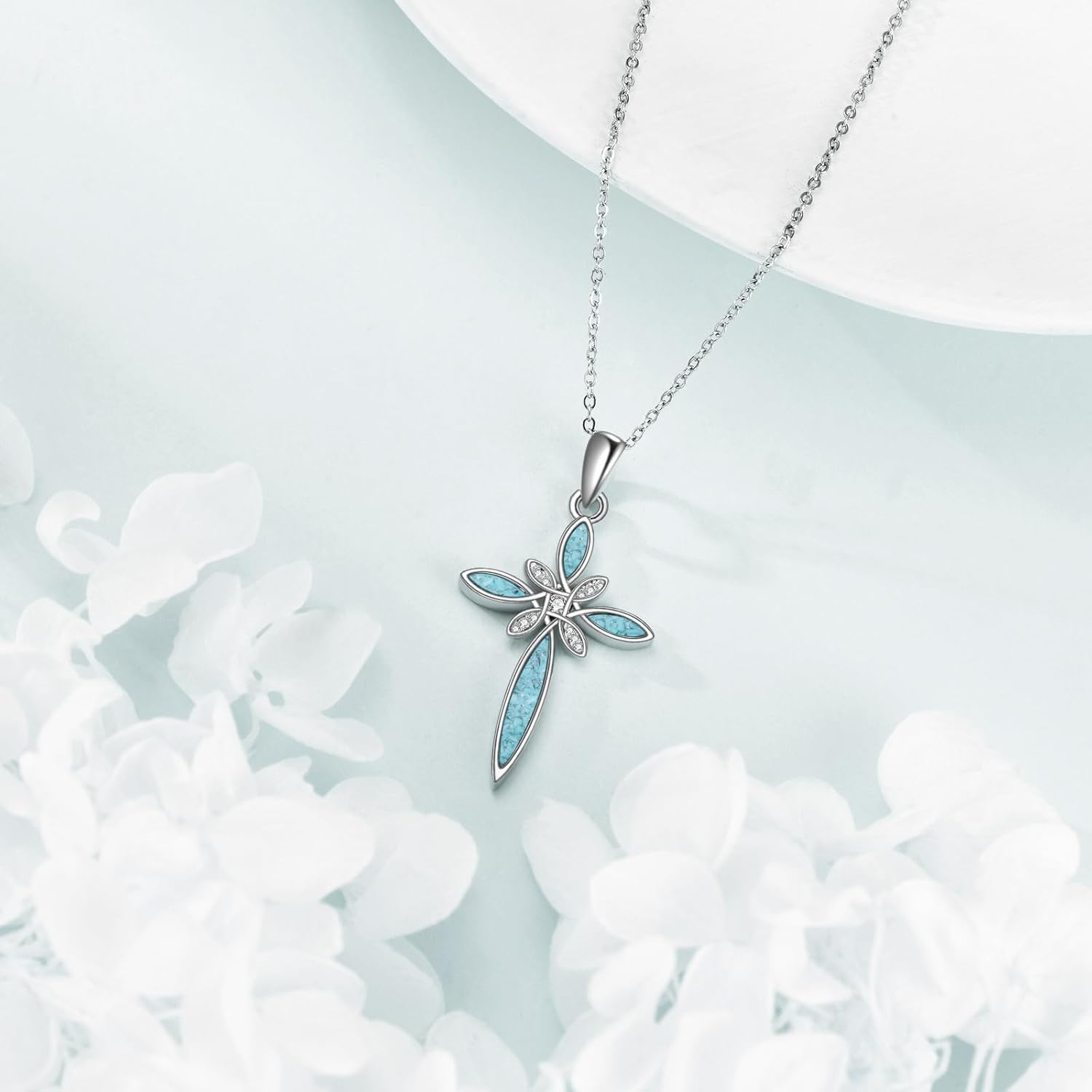Cross Necklace Sterling Silver Turquoise Celtic Cross Pendant Necklace Religious Jewelry Gifts for Women Men - Image 5