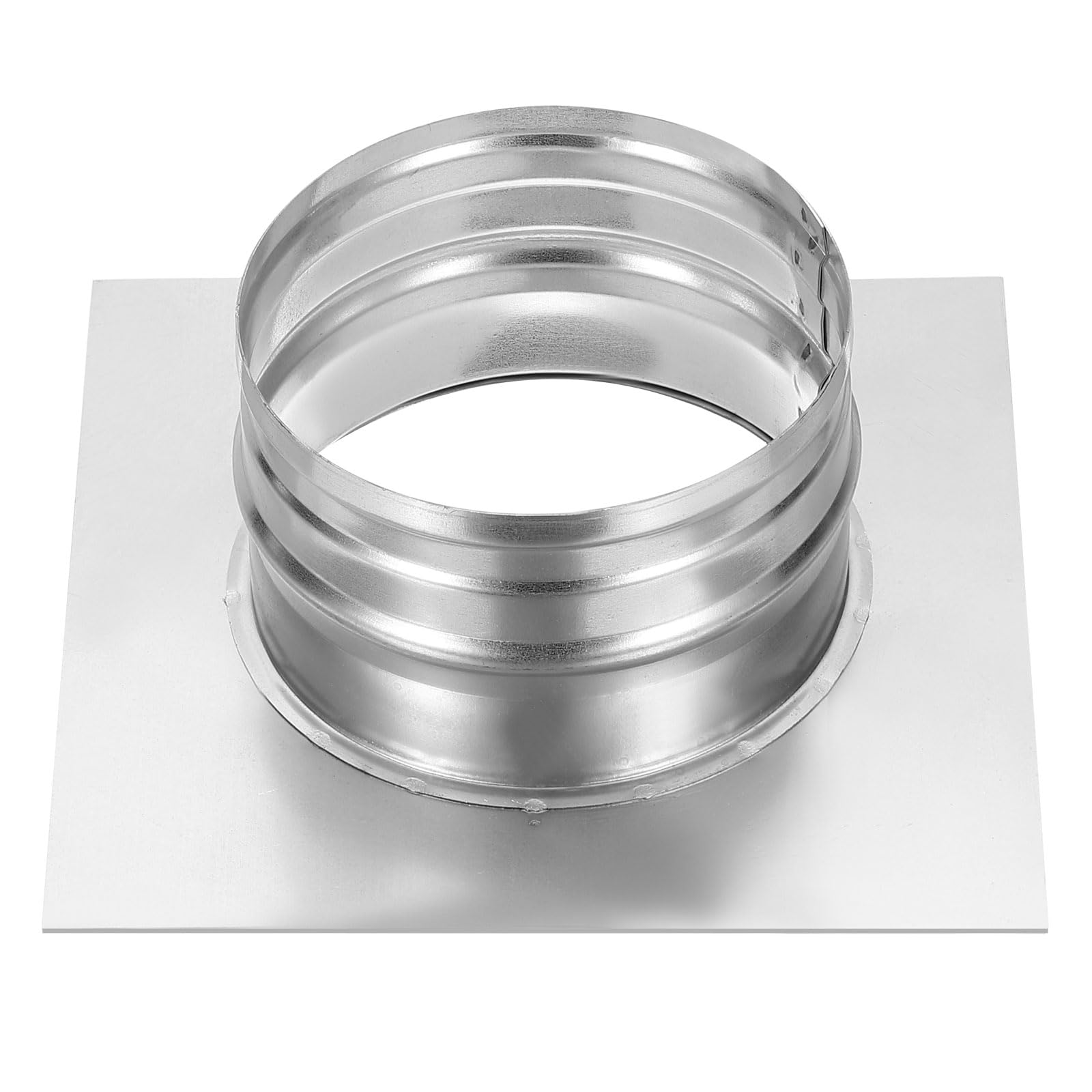 Photo 1 of PATIKIL 5" Duct Connector Flange, Dryer Vent Wall Plate Square to Round Straight Pipe Flange Chimney Top Plate for Air Heating Cooling Ventilation Exhaust Fan HVAC System, 8"x8" Base