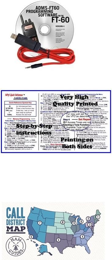 Yaesu FT-60R Accessory Pack Bundle - - Programming Software/Cable - Nifty Guide and Ham Guides ™ Pocket Reference Card Bundle!