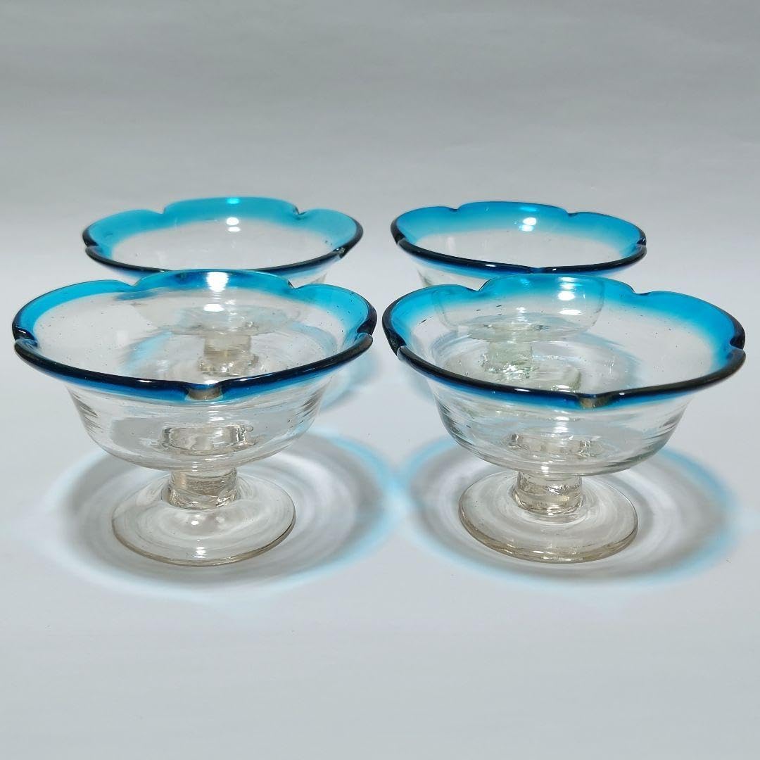 アンティーク アイスクリーム皿 気泡ガラス 4セット アンティーク アイスクリーム皿 気泡ガラス 4セット アイスカップ ガラス