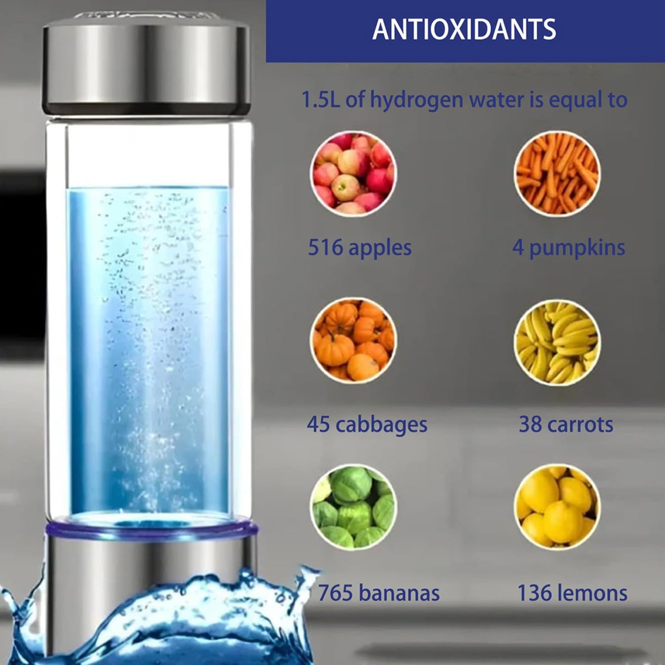 健康管理・計測計 KANGEN 4 HYDRO BOTTLE Hydrogen Water Bottle with PEM SPE Technology, Glass Kangen Water