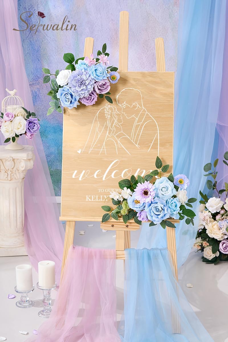 Serwalin Artificial Blue & Purple Flowers, Silk Fake Flowers for DIY Wedding Bouquets Cake Flowers, Table Centerpieces Baby Shower Birthday Party Home Decorations