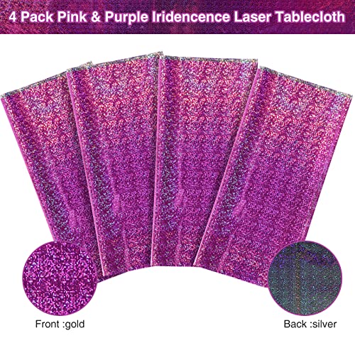 4 Pack Iridescence Plastic Tablecloths Shiny Disposable Laser Rectangle Table Covers Holographic Foil Tablecloth Iridescent Party Decoration Birthday Bridal Wedding Christmas 54" X 108"(Pink & Purple) #TOP3