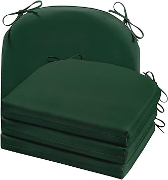 Cozyide Outdoor Chair Cushions, Waterproof Patio Seat Cushions with Adjustable Straps, Round Corner Patio Chair Cushions for Garden, Dark Green, 17x16x2 Inch Pack of 4