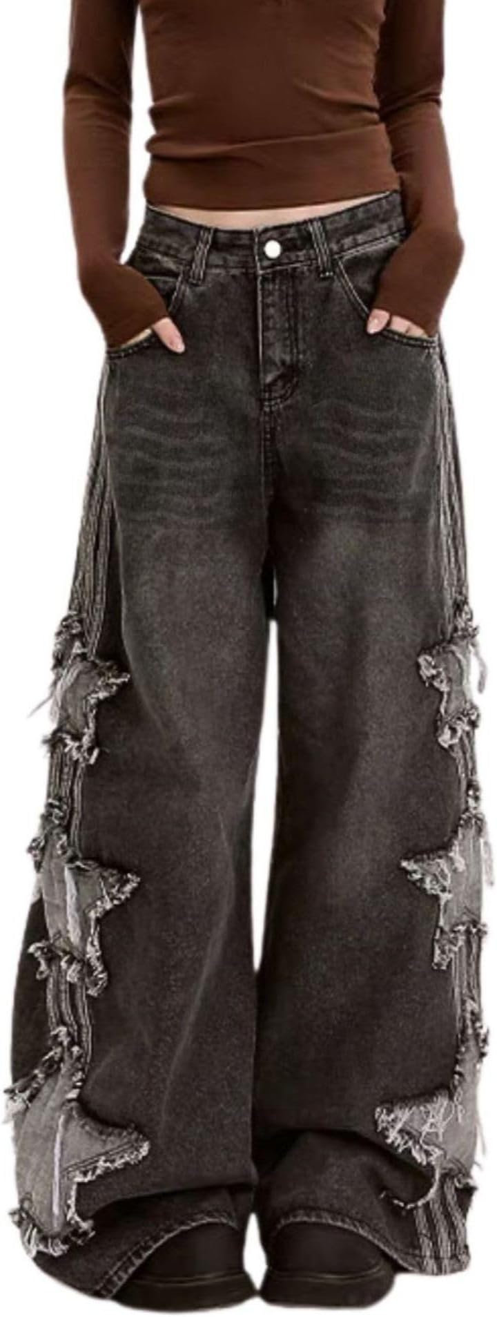 Star Jeans for Women Girls Baggy Cute Patchwork Denim Pants Y2k High Waisted Jeans Grunge Aesthetic Clothes