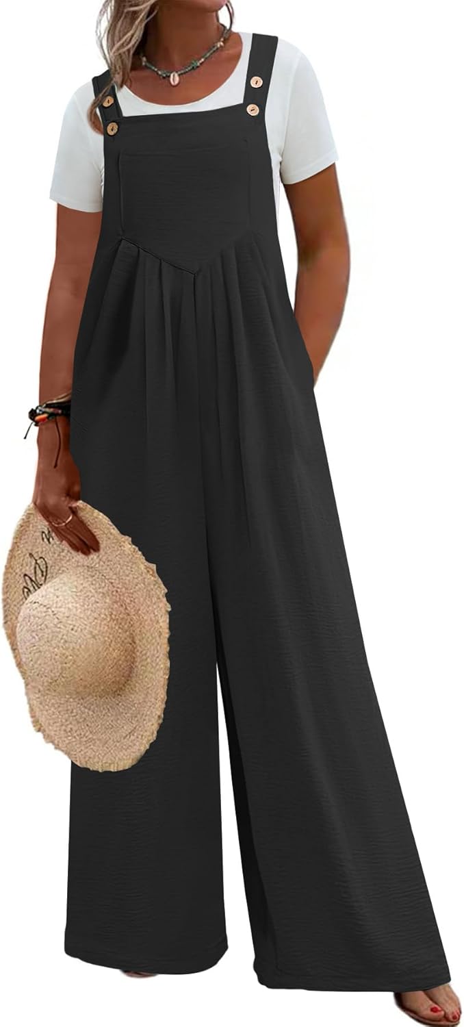 Plus Size Jumpsuit For Women Summer Casual Wide Leg Overalls Adjustable Strap Loose Rompers With Pockets