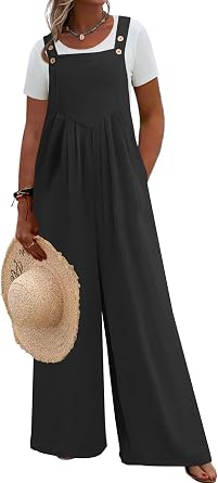 Plus Size Jumpsuit For Women Summer Casual Wide Leg Overalls Adjustable Strap Loose Rompers With Pockets