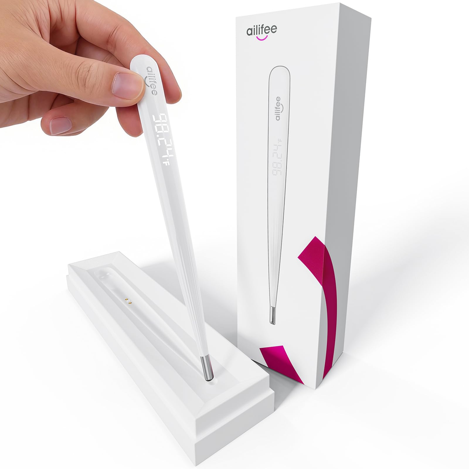 AILIFEE Oral Digital Thermometer, Rechargeable Thermometer for Baby, Toddlers, Kids & Adults, Medical-Grade Accurate Fast Reading with LED Display &