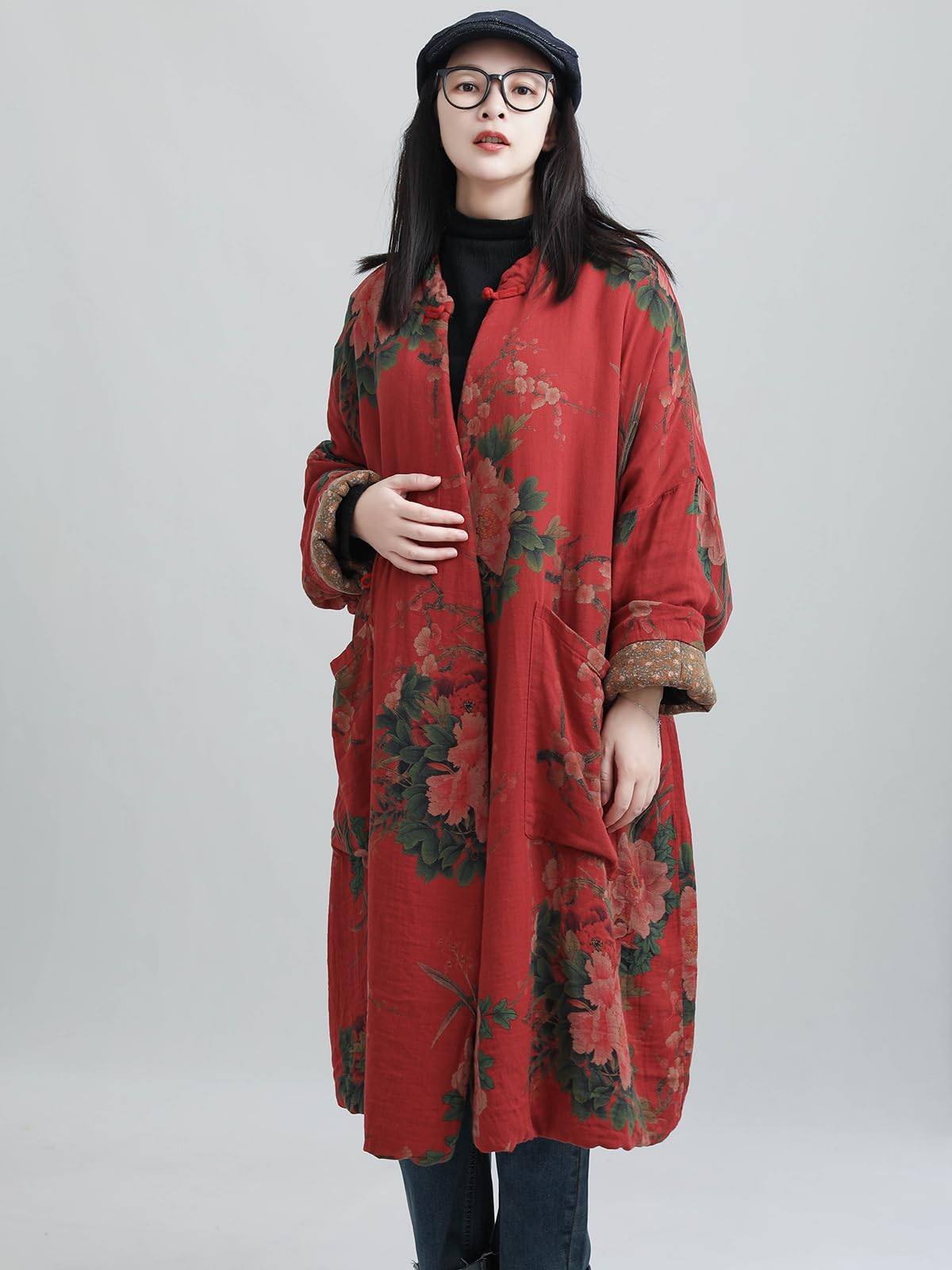LUZU JUNU Veste matelassée en coton pour femme - Motif floral - Doux - Matelassé - Imprimé floral