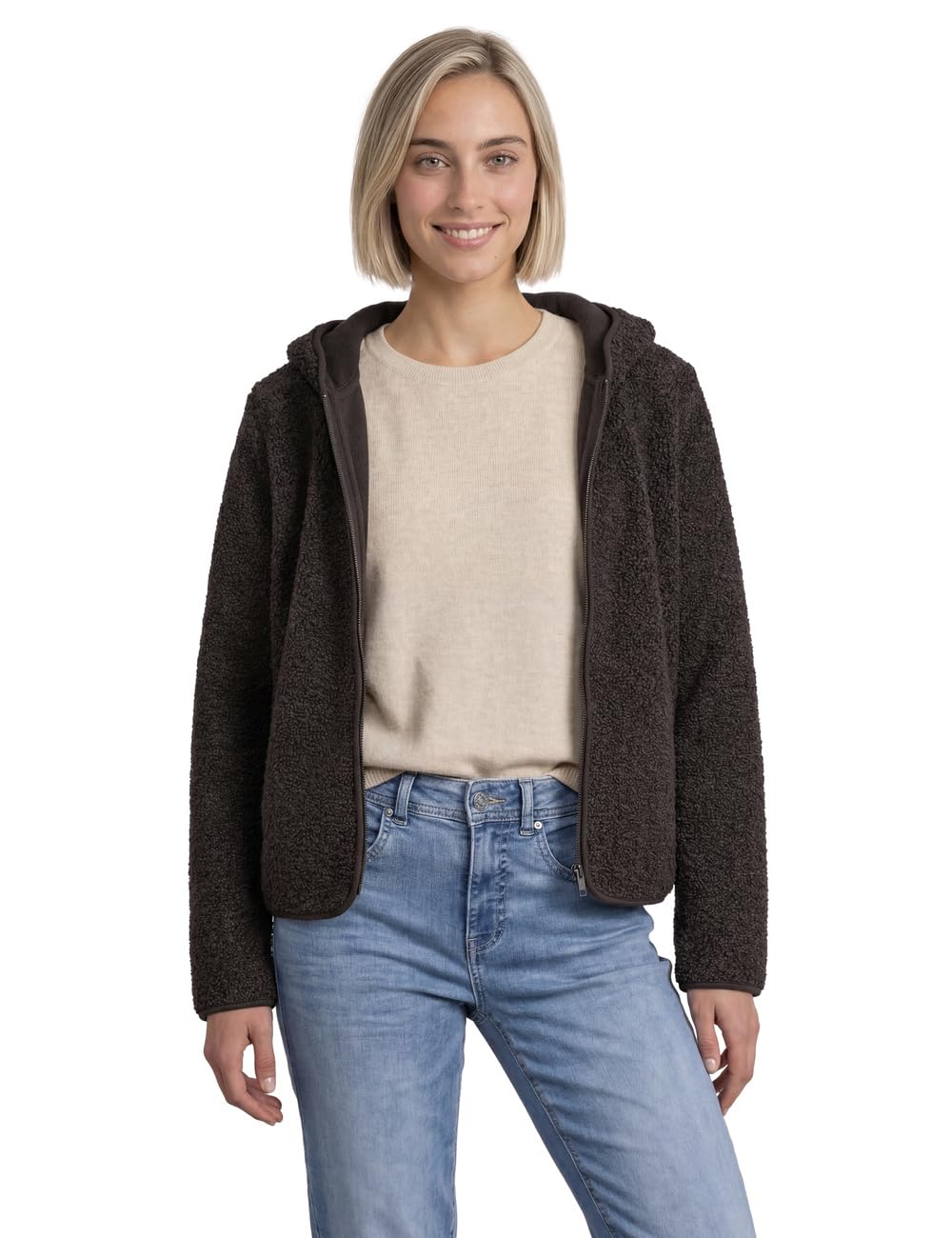Street One Teddy-Jacke mit Kapuze und Taschen Black Coffee 34