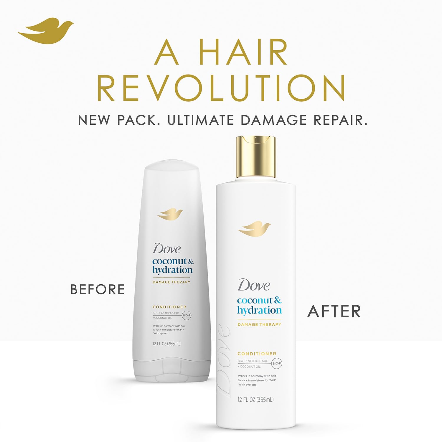 Dove Damage Therapy Conditioner 4-Pack, Coconut & Hydration, Deep 24H Hydration for Revitalizing Dry, Damaged Hair, 12 Oz Ea