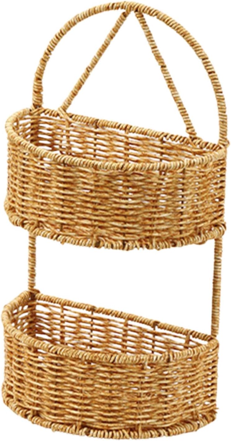 Decorative, Handcrafted Hanging Basket Made of Imitation Rattan for Wall Mounting in The Garden, Semicircle 2 Layers