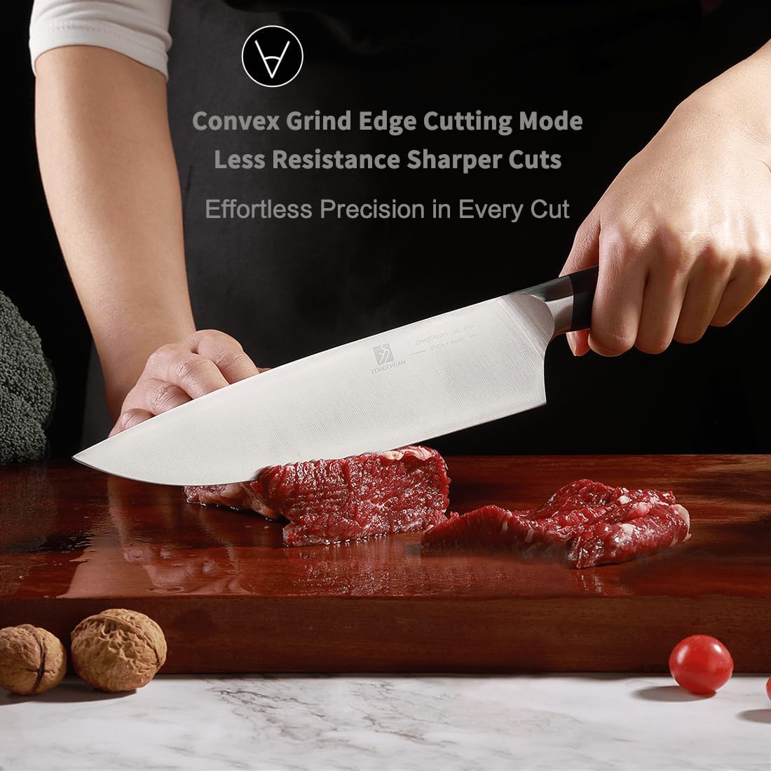 Chef Knife,8Inch Sharp Knife Home Cooking Chef Gifts for Women Men: Sharp Kitchen Knife Ultra-Smooth Cutting Experience,All-Around Performance 50Cr15Mov Stainless Steel,Ergonomic Black Handle