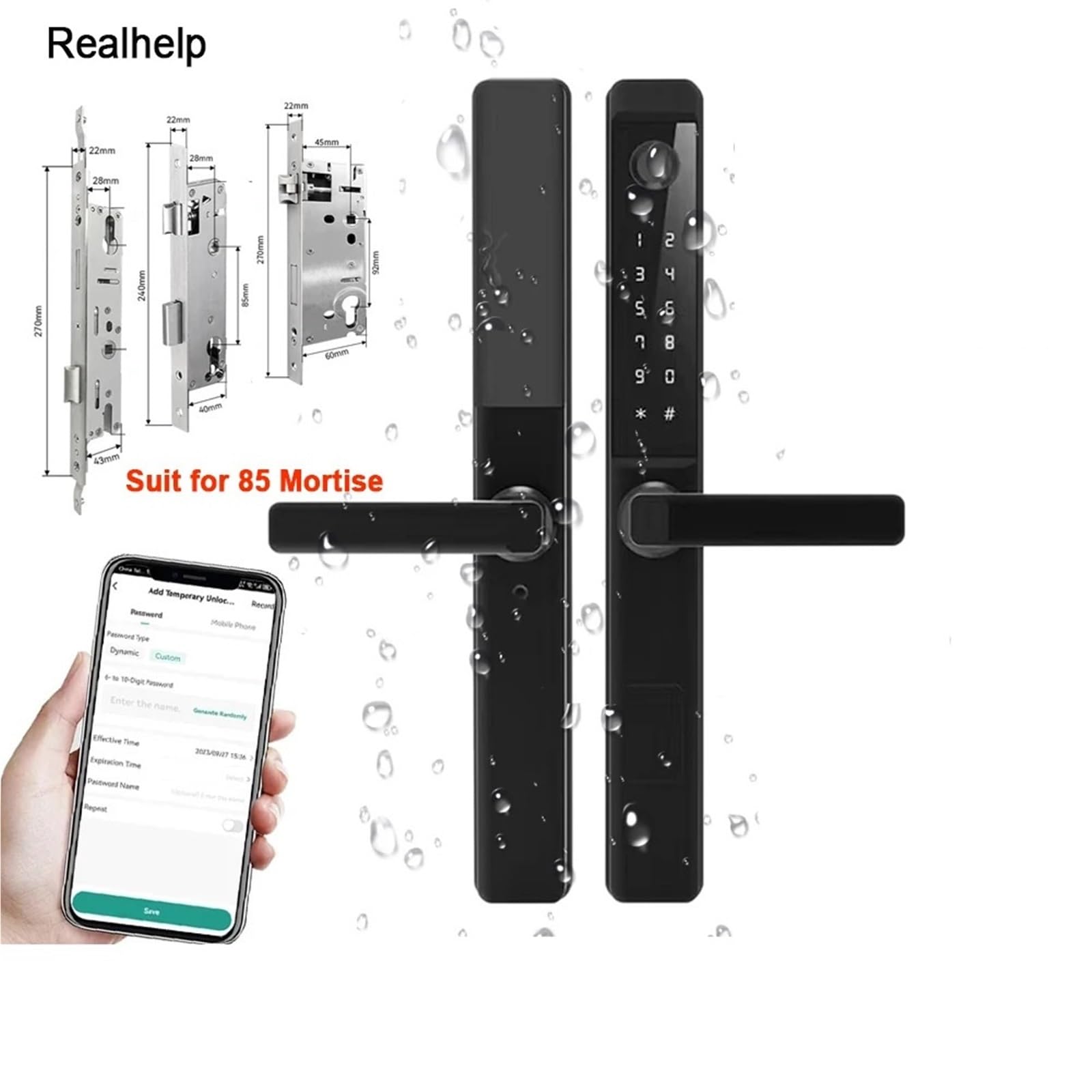 Smart Lock, 85 Korpus zamka Inteligentny zamek WIFI do aluminiowych drzwi tarasowych Smart Life Aplikacja App Uchwyt Elektroniczny zamek cyfrowy linii papilarnych(3585 Sliding)
