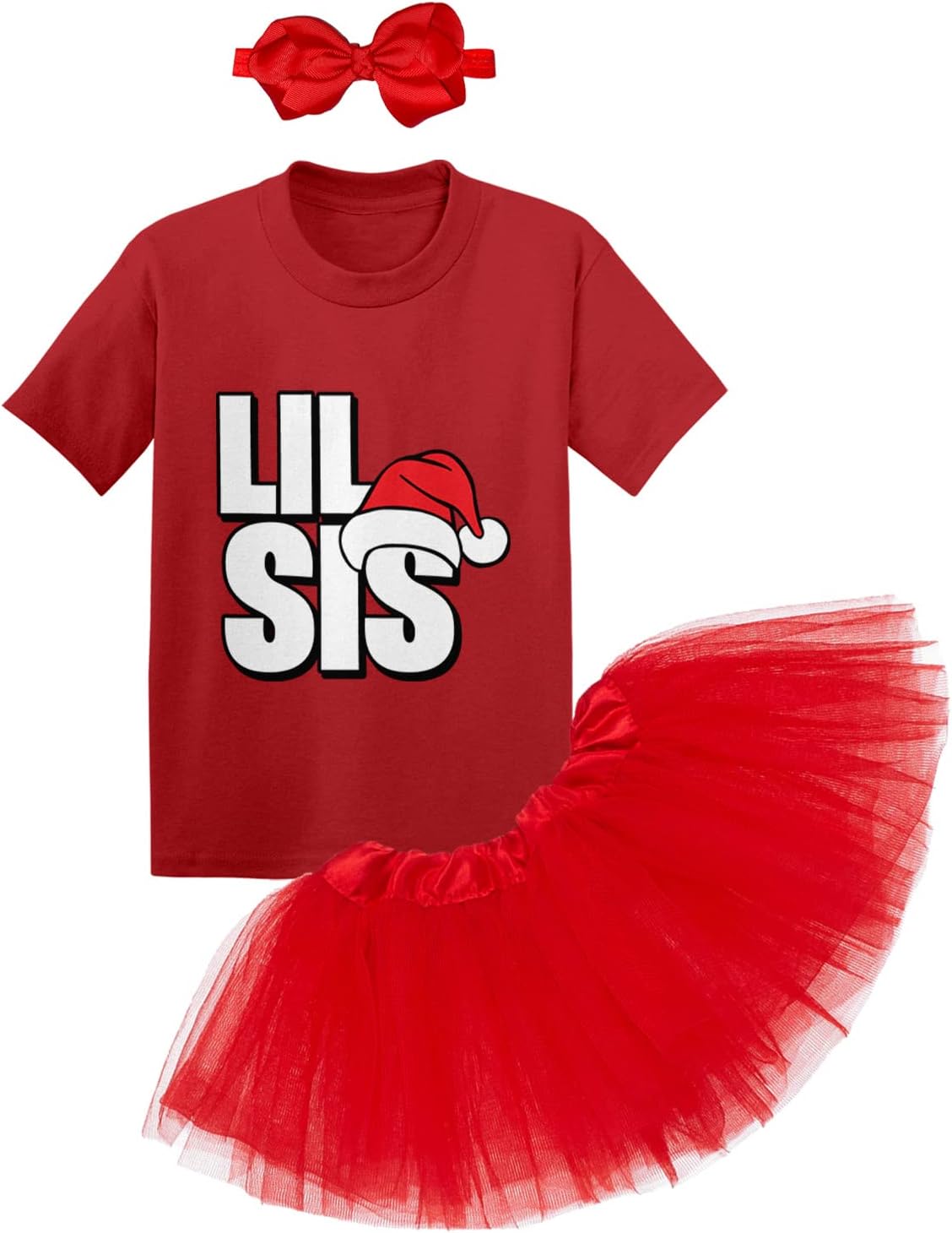 Lil Sis - Santa Claus Hat Christmas Little Sister Baby Bodysuit + Tutu Skirt + Bow Headband Set