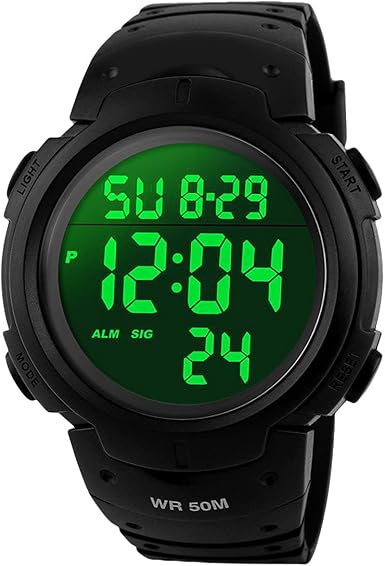 TONSHEN Orologio Sportivo Uomo Digitale E Analogico - 50M Impermeabile, Doppio Fuso Orario, Cronometro E Allarme - Militare Plastica Gomma - 3