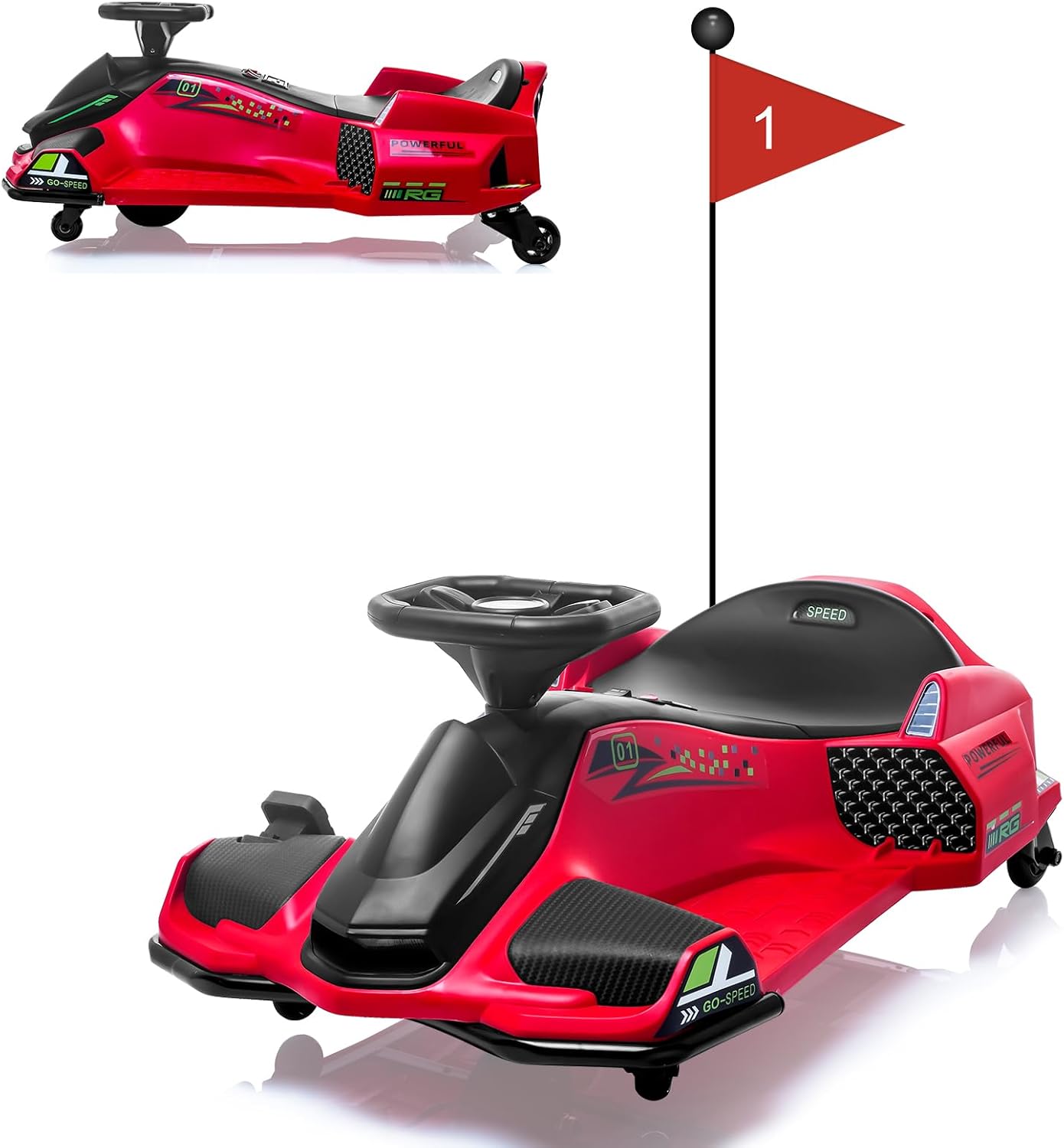 GarveeLife Kids Drifting Car, 12V Ride On Go Kart with 45W Brushless Quiet Motor, 5 mph Electric Drifting Go-Kart, Battery Powered Outdoor Ride On Toy with 5 Wheels, Led Light and Music for Teens