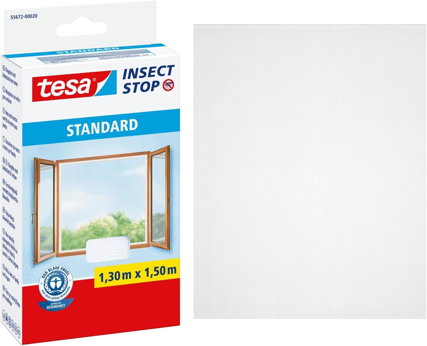 tesa Insect Stop Hook & Loop STANDARD for Windows - Self Adhesive Window Fly Screen - Cut to Desired Size - in White, 130 cm x 150 cm