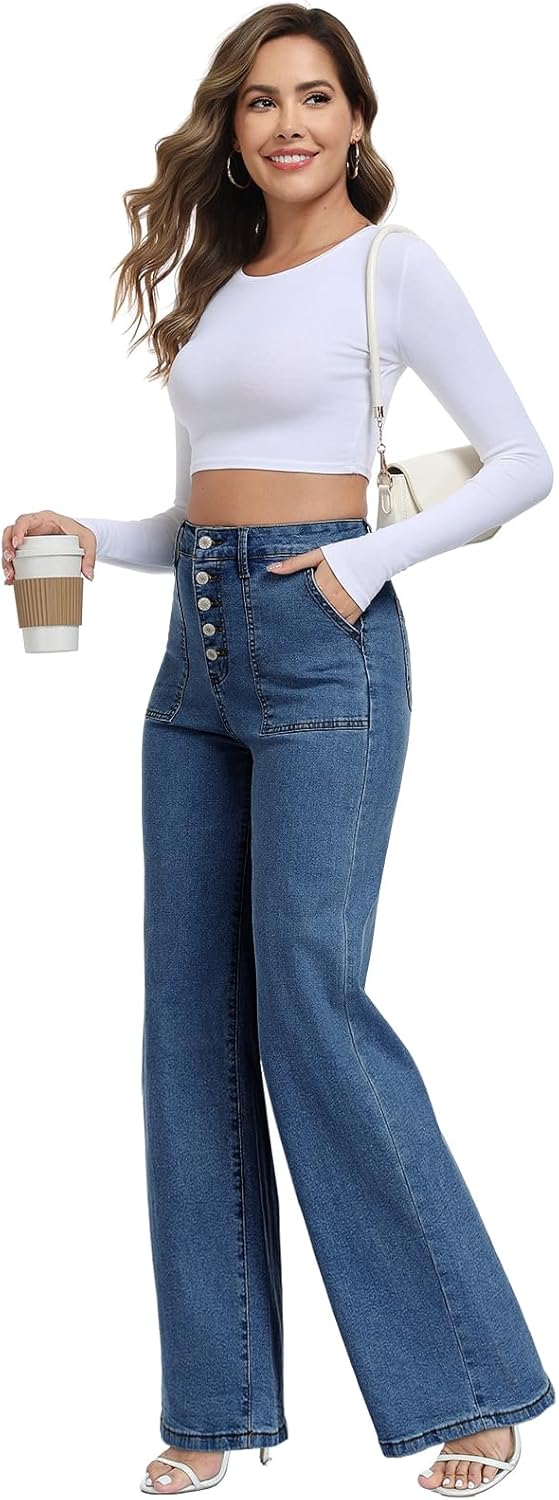 MARIASHA Women's Straight Leg Jeans High Waisted Button Fly Stretch Denim Pants for Women - Image 5