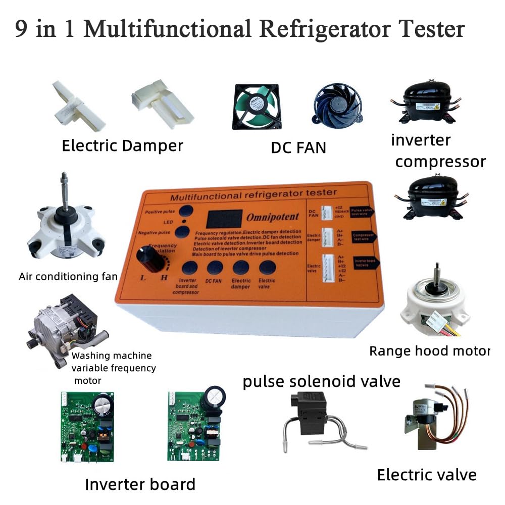 Comprobador multifuncional de refrigerador con pantalla digital para placa inversora, compresor, válvula solenoide y ventilador, herramienta de diagnóstico impermeable a prueba de polvo