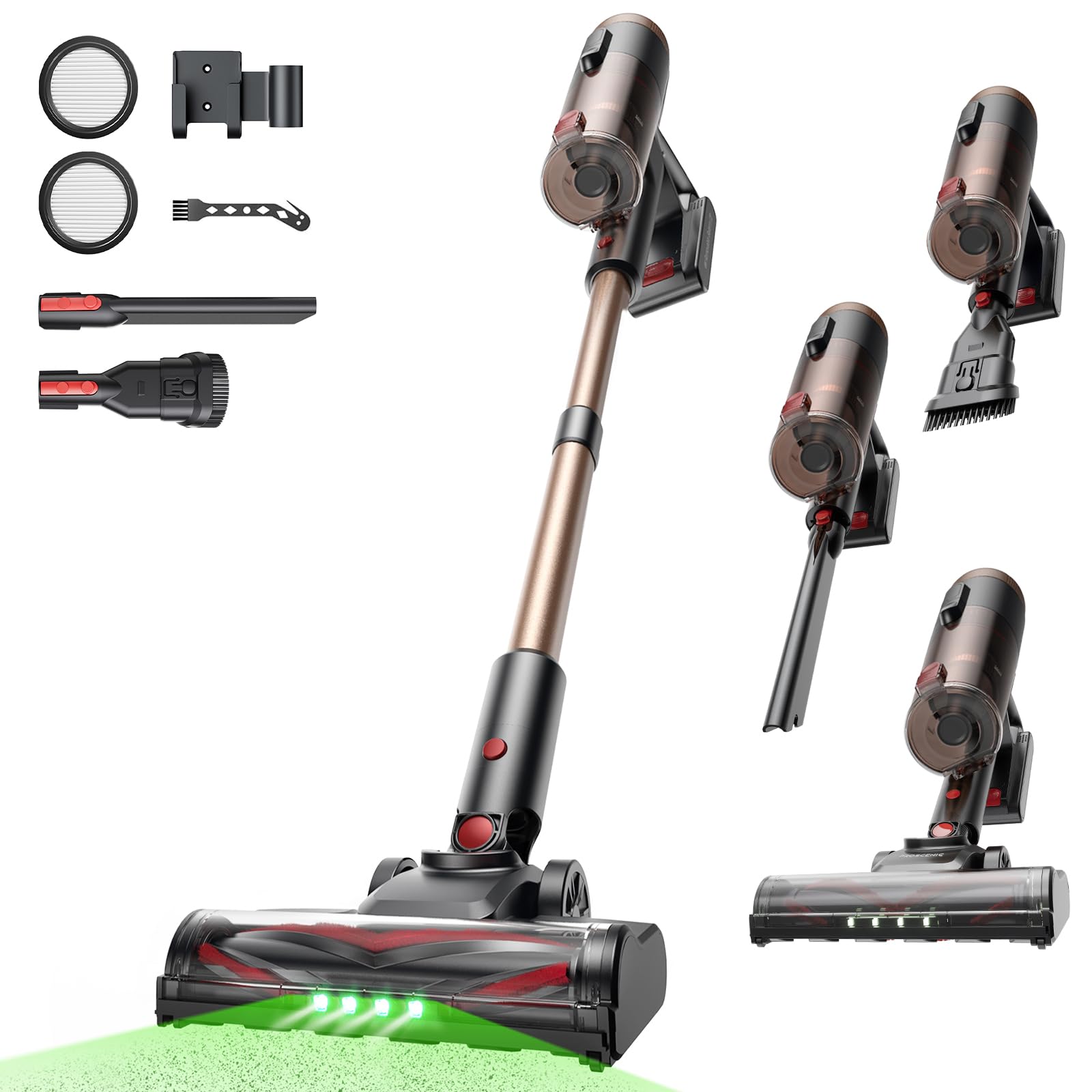 Proscenic P11 Ultra Staubsauger Kabellos, Leichter Selbststehend 50Kpa 50Min Akku Staubsauger mit Touchscreen Grünes Licht Anti-Tangle, Akkusauger für Teppich Hartböden Vorhang Auto Haustierhaare